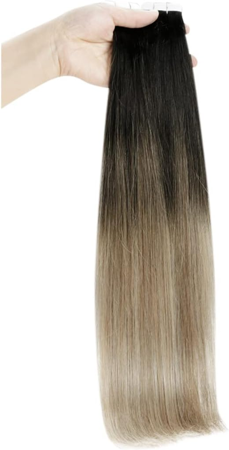 Natural Hair Tape in Extensions 100% Remy Human Hair Ombre 40Pcs 100G Seamless Blonde Glue on Hair for Woman 1B 8 22 22 Inches 20 Pcs image number 1
