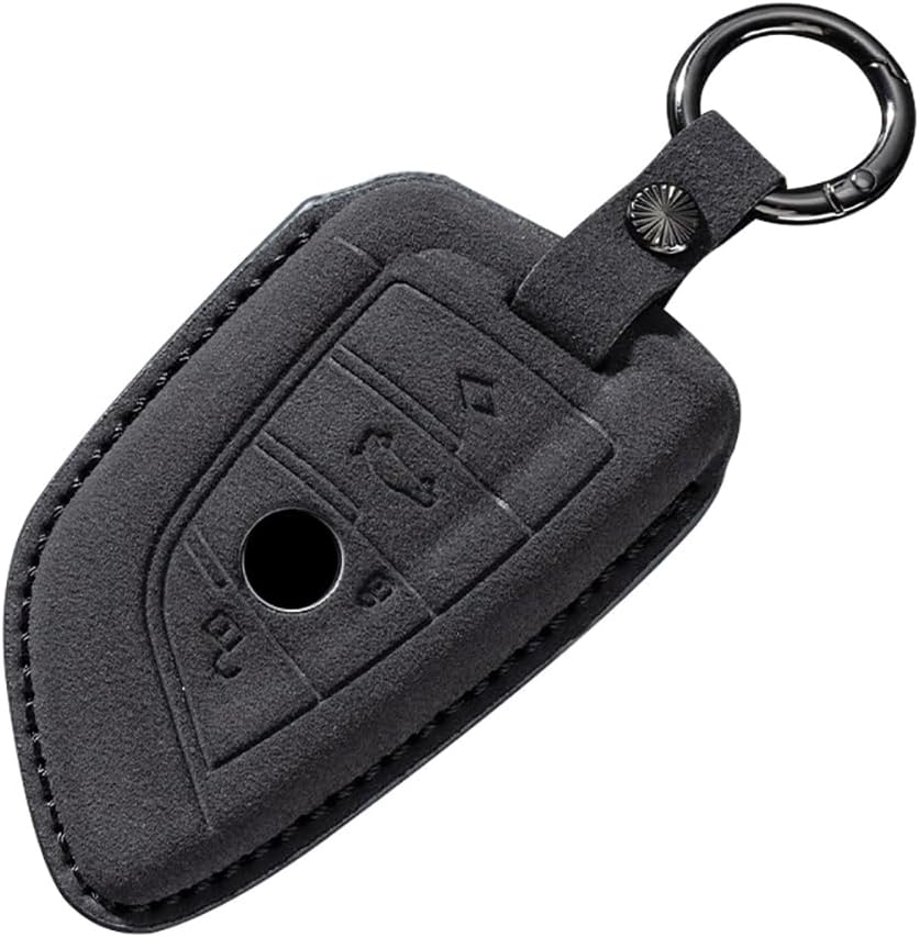 Ontto Suede Car Key Fob Cover Fit for BMW 2 3 5 6 7 8 Series X1 X2 X3 X4 X5 X6 X7 Z4 G29 G20 G32 GT G11 F39 Leather Smart Key Case Keyring Shell Key Holder Keychain Styling Accessories Black 2
