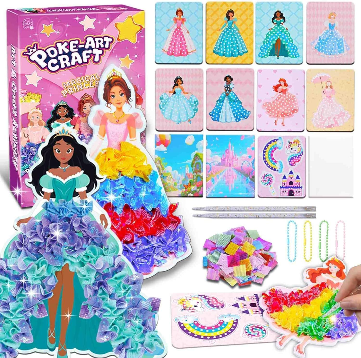 Poke Art Kits for Girls - Arts and Crafts for Kids 4-8 - 4 5 6 7 8 Year Old Girl Birthday Gifts - Princess Dress-Up DIY Creative Activity Toys image number 1