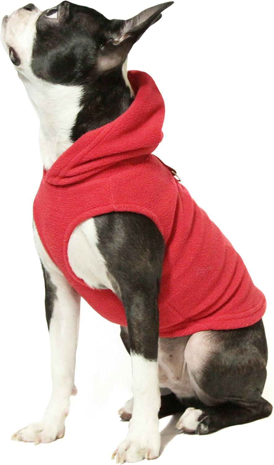 Gooby - Fleece Vest Hoodie, Small Dog Pull over Hooded Fleece Jacket with Leash Ring, Red, X-Large image number 2