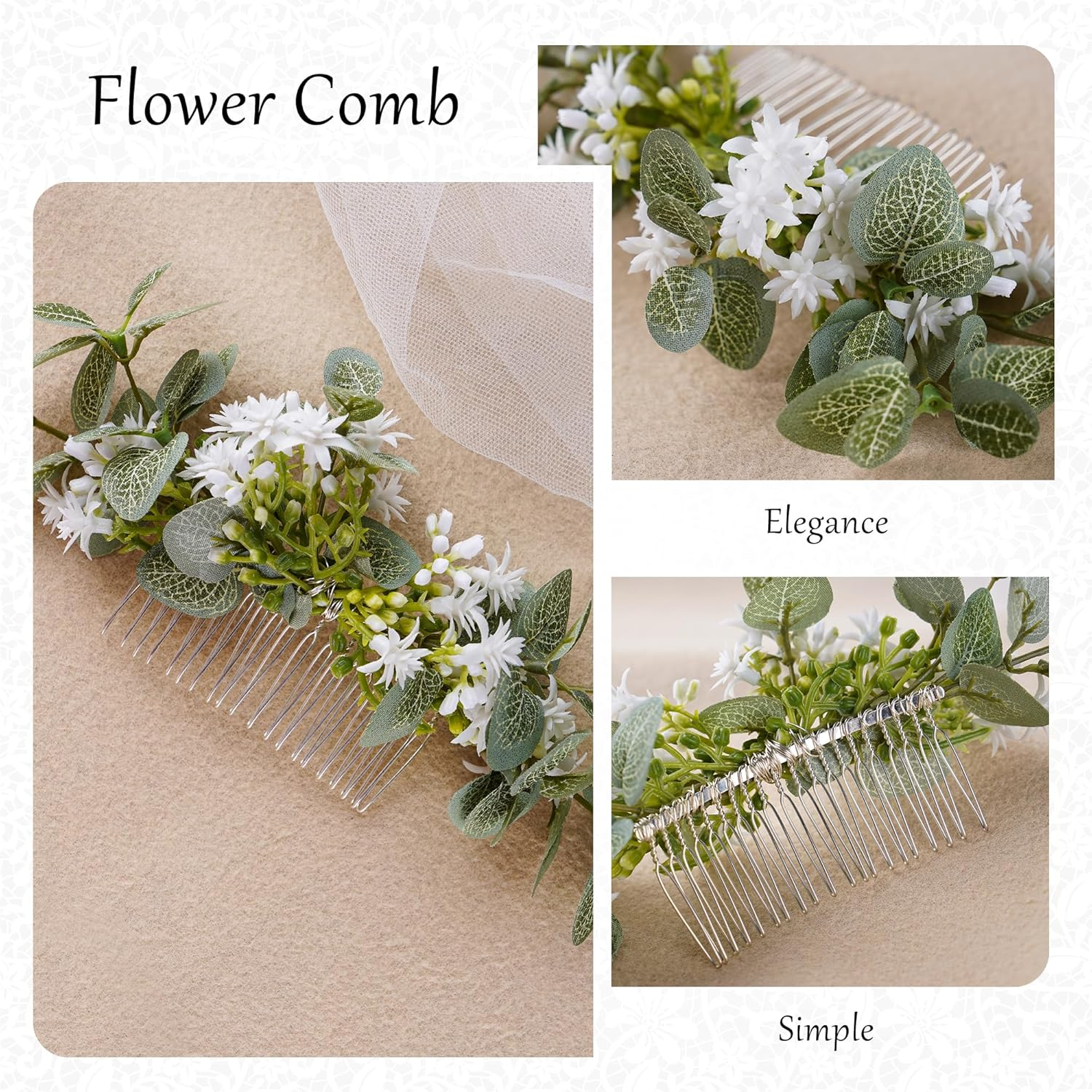 Partyforu Handmade Green Flower Hair Combs for Women, Forest Flower Combs for Boho Hair Combs for Wedding, Bridal Shower, Maternity, Hen Party, Engagement image number 5