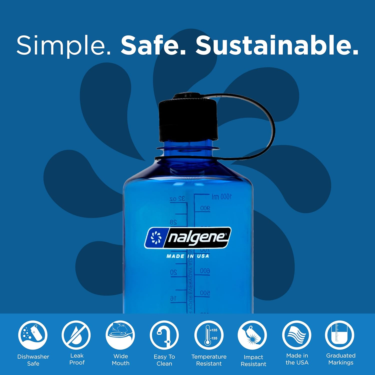 Nalgene Sustain Tritan Bpa-Free Water Bottle Made with Material Derived from 50% Plastic Waste, 32 OZ, Narrow Mouth, Slate Blue - Cosmo image number 7