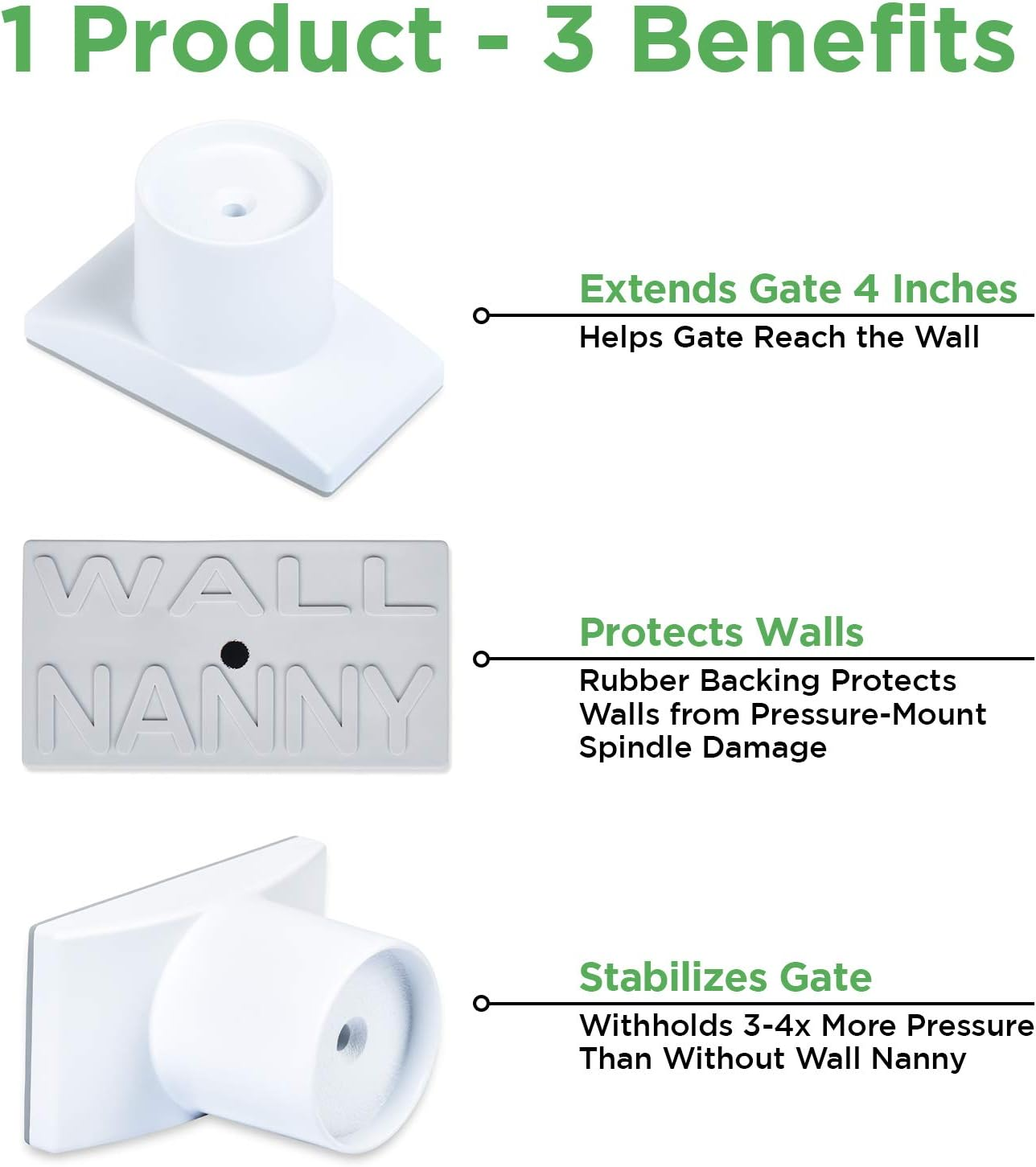 Wall Nanny Extender - 4 Inch Baby Gate Extension (Made in USA) Extends Pressure Mounted Gates + Protects Walls + Stabilizes Gate - for Child, Pet & Dog Gates - Works on Stairs - 4 Pack Wall Protector image number 4