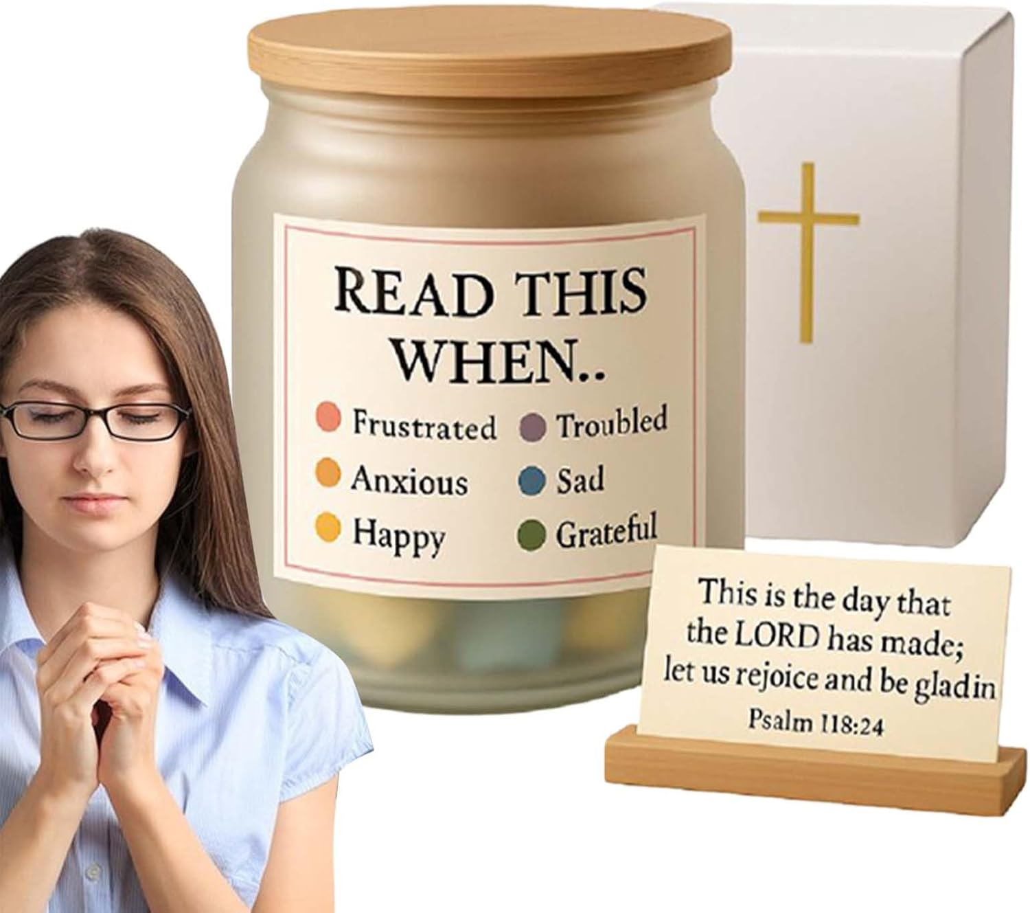 Prayer Glass, Vessel with Bible Verses - Bible Saying Basket Inspirational Prayers for Women Birthday Godmother Easter Christian Christening Home Morning Pastor Bedside Table image number 3