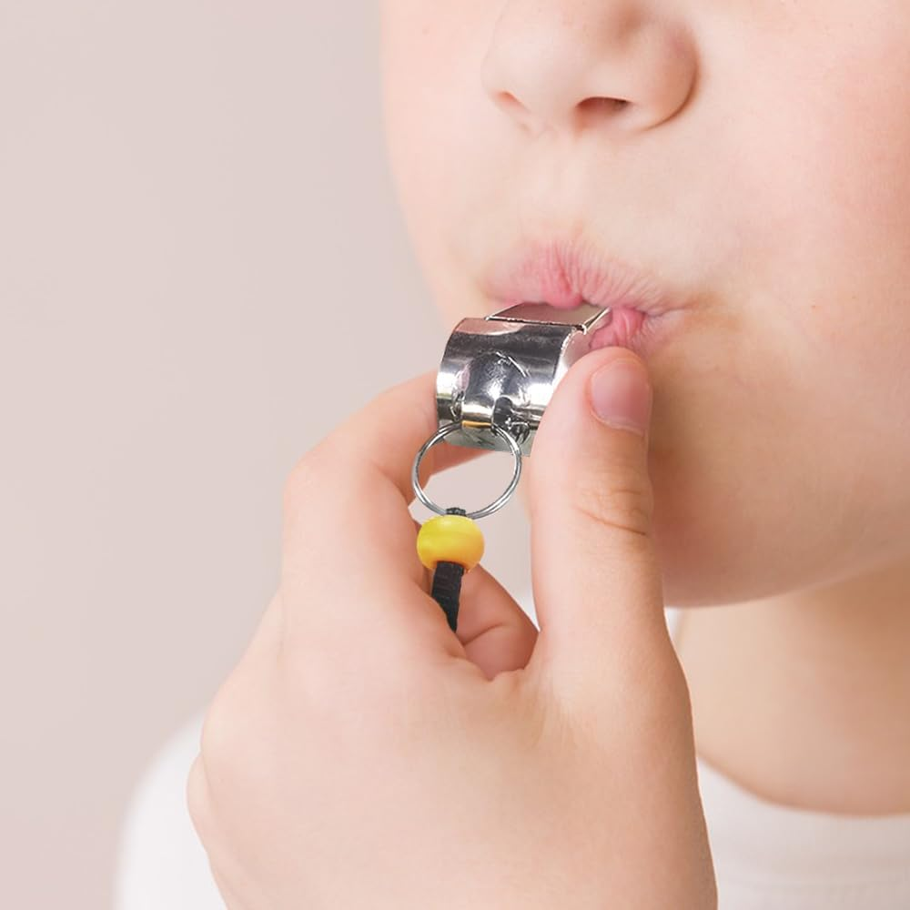 3 Pack Stainless Steel Whistle, Finegood Whistles Sports with Lanyard Loud Crsip Sound Referee Whistle for Coaches Teacher Emergency Whistle-Silver, Golden, Rose image number 1