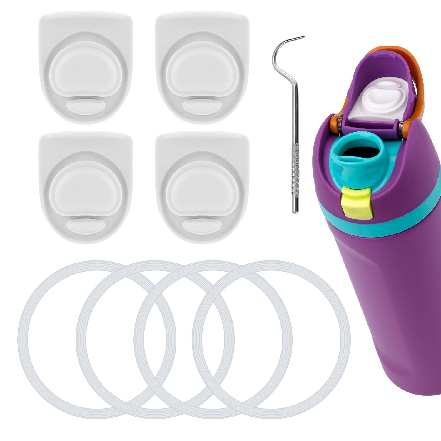 9Pcs Water Bottle Replacement Parts Compatible with Owala Freesip, Water Bottle Seal Ring & Replacement Stopper for Owala 16/19/24/25/32/40Oz Gasket Plug Accessories Bpa-Free (White) - Colorful image number 7