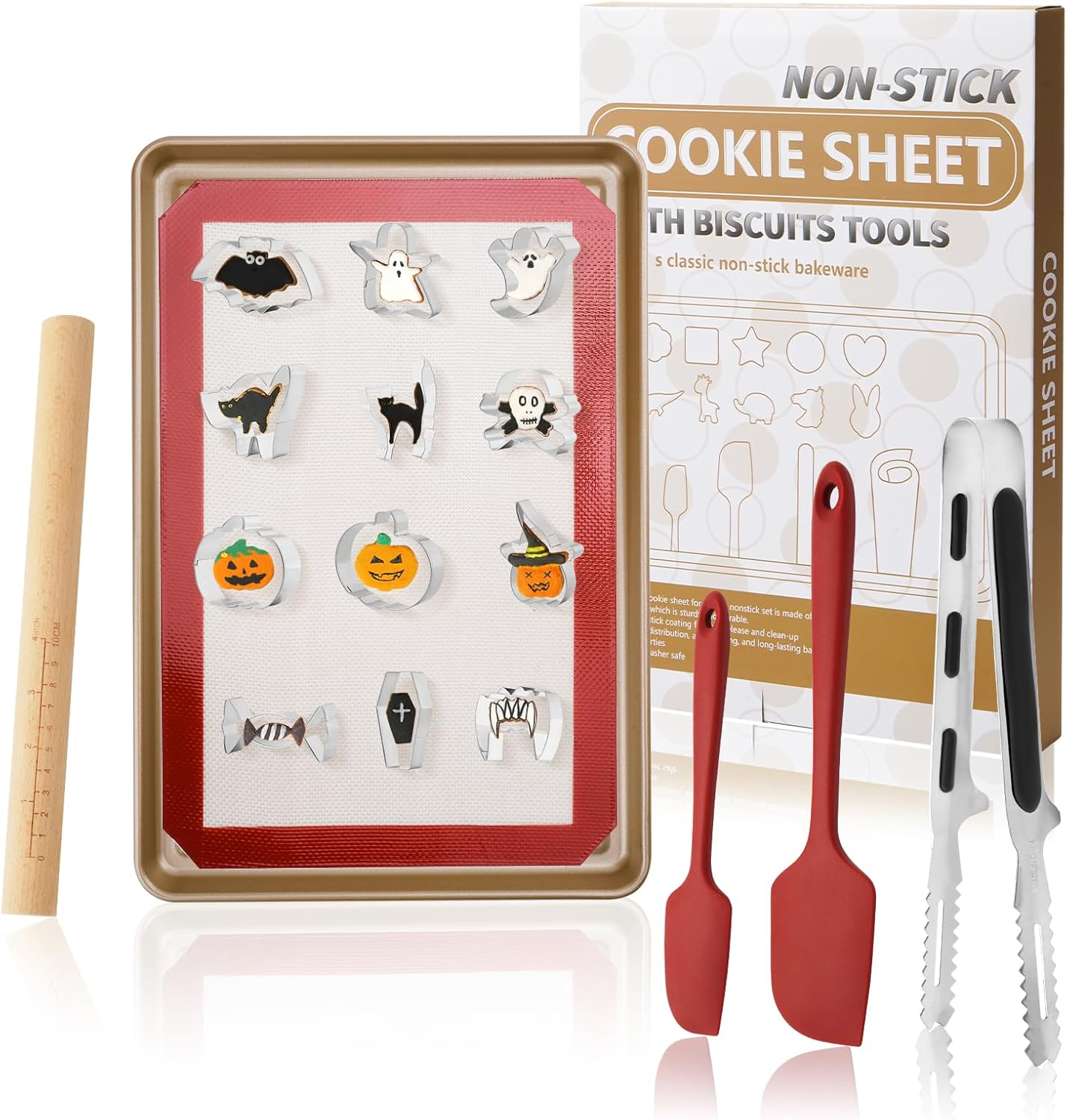 Cookie Cutters Set, 16-Piece Nonstick Baking Set, Complete Cake Baking Set with Baking Pan Baking Mat Rolling Pin Spatula Clamp (Animals)