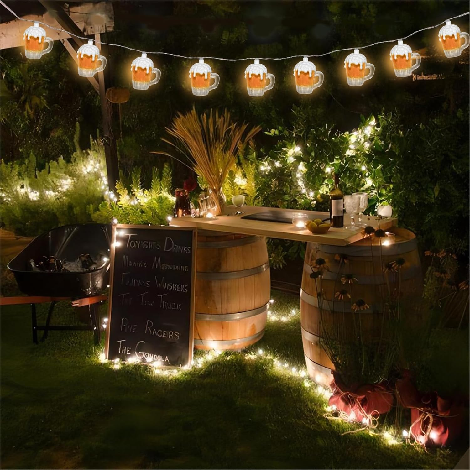 Egcol Beer String Lights Outdoor, 10 Beer Cups Patio Fairy Lights, 8.5Ft 3D Beer Mug Holiday Lights for St. Patrick'S Home Party Decoration image number 3
