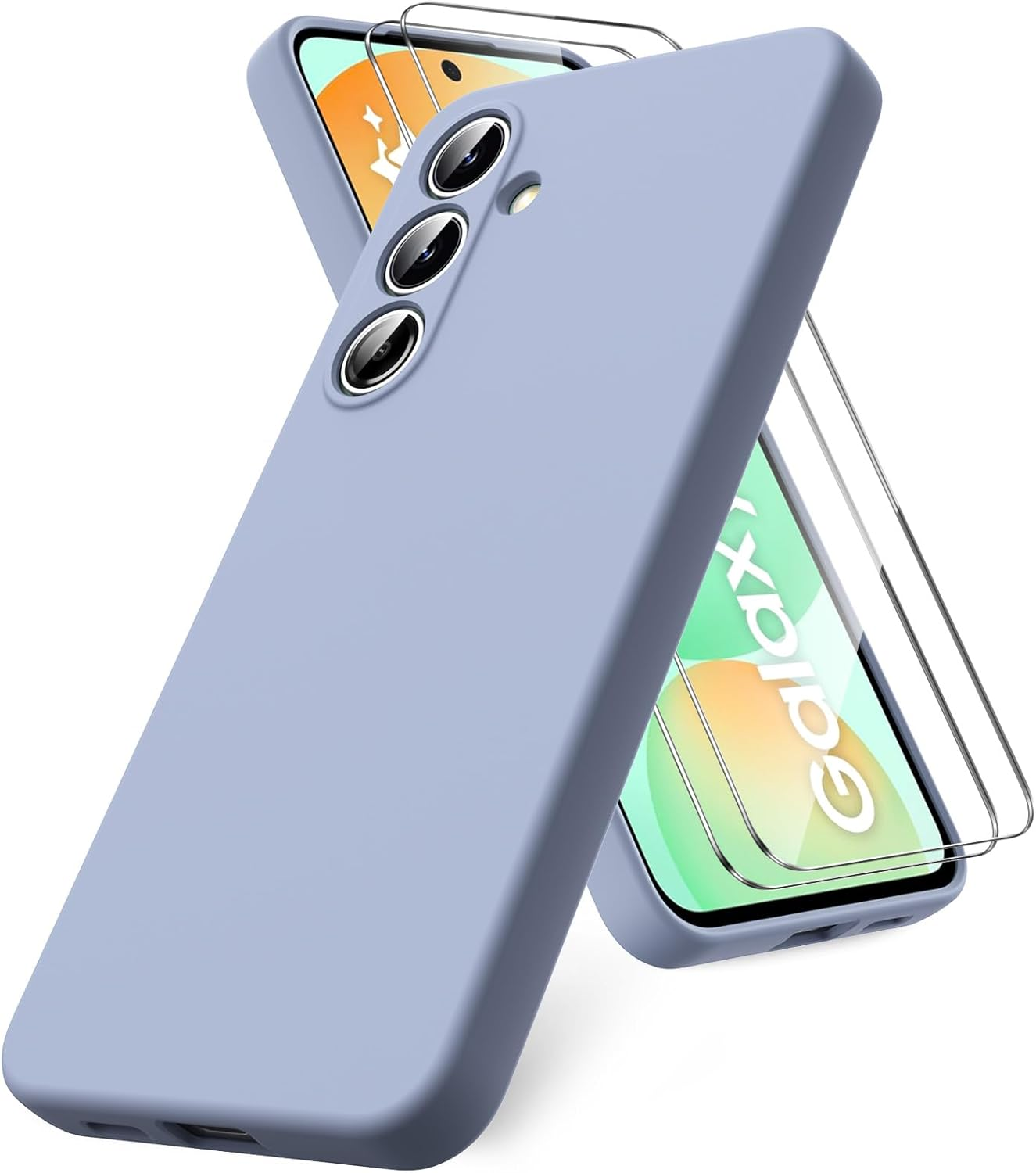 Vansdon for Samsung Galaxy S24 FE Case, 2 Pack Tempered Glass Screen Protectors, Soft TPU Liquid Silicone Case, Shockproof Rubber Silicone Gel Shell-Lavender image number 3