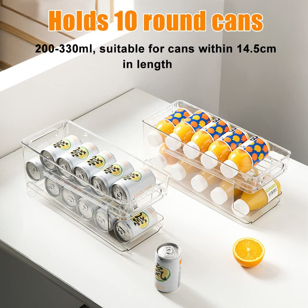 Fridge Organiser, Refrigerator Storage Bins with Rolling, 2-Tier Can Dispenser, Drink Food Storage, Home Kitchen Organisation, Soda Beverage Container, for Fridge Freezer Pantry Countertop Cabinets image number 4