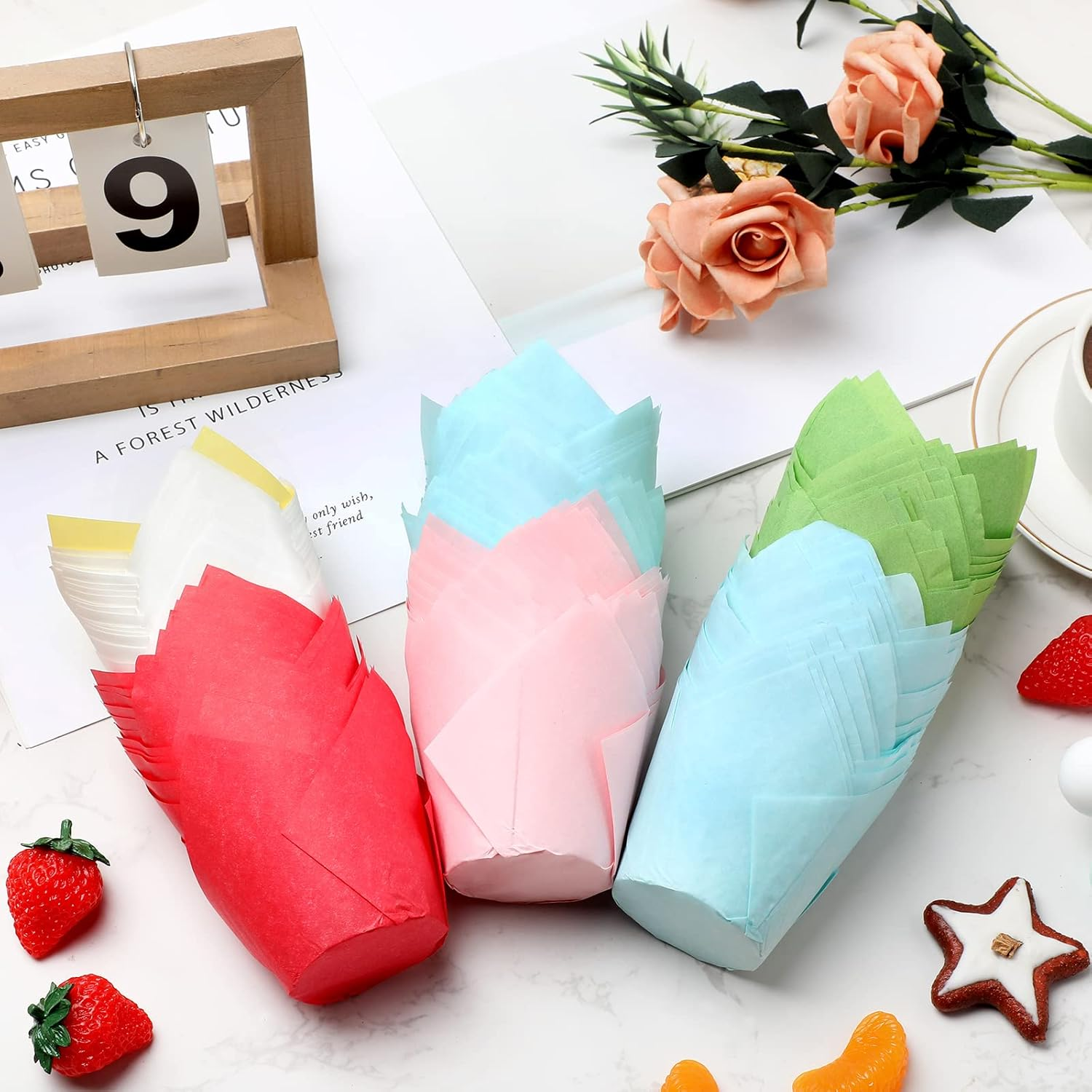 600 Pcs Baking Cups Tulip Cupcake Liners Wrappers Printed Muffin Baking Cups Holders Greaseproof Holders for Holiday Christmas Wedding Birthday Party image number 5