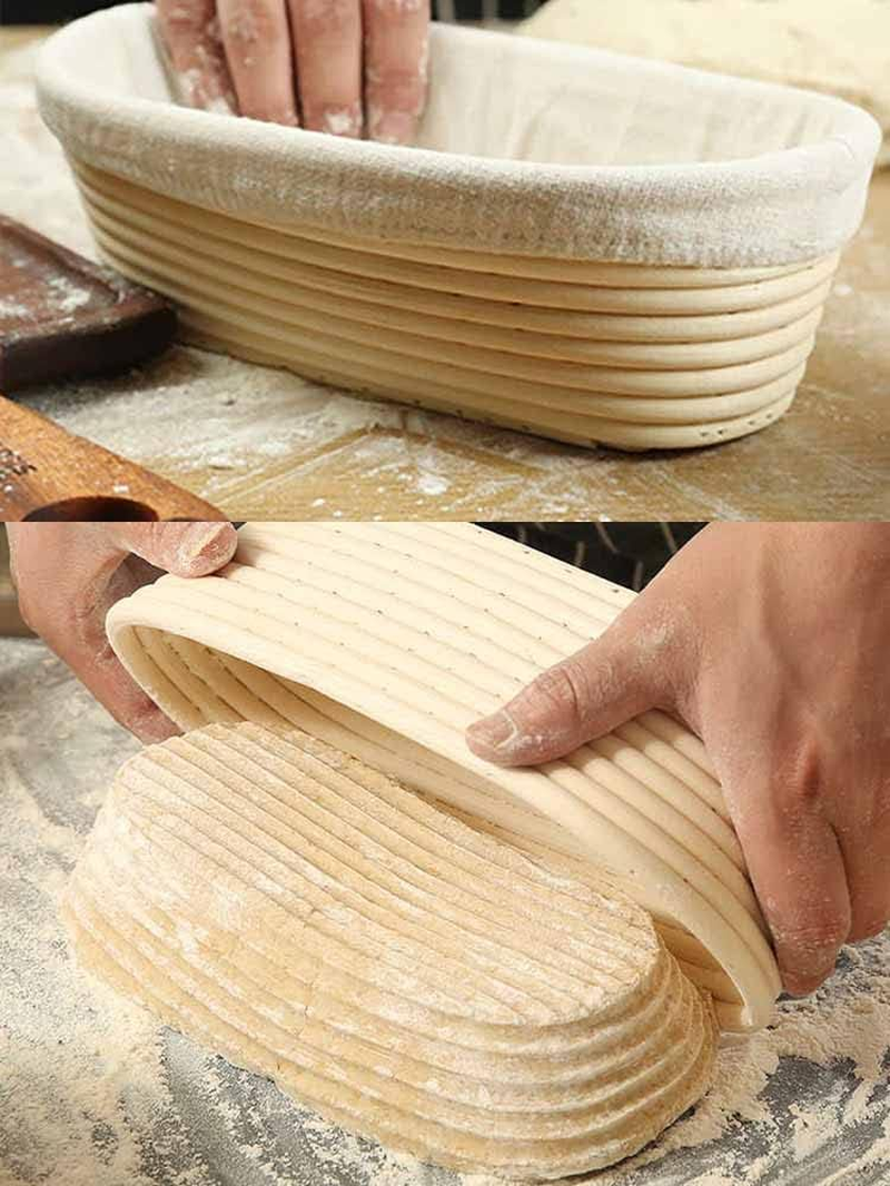 10Inch Oval Natural Rattan Bread Proofing Basket Sourdough Bannetons Fermentation Basket Pack 2 with Cloth Liner image number 3