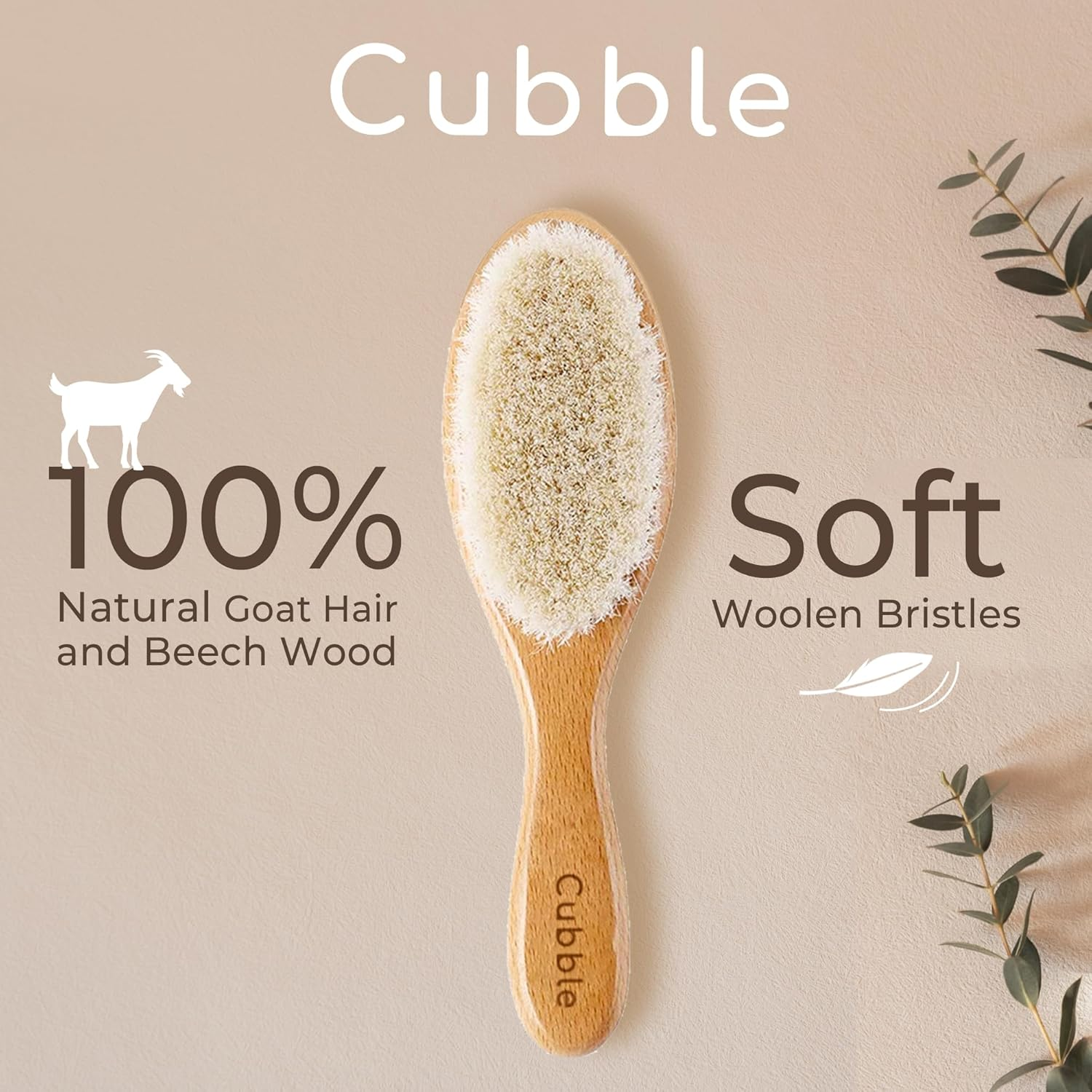 Cubble Wooden 100% Natural Goat Hair Brush and Comb Set for Newborns and Toddlers image number 1