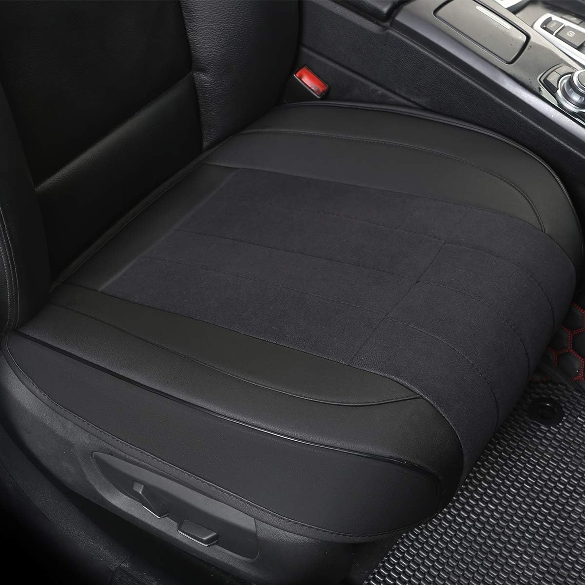 EDEALYN (1 PCS Car Seat Bottom Cover PU Leather and Linen Stitching Car Seat Cover Automotive Interior Front Car Seat Protector Driver Seat Cover (Black - Linen) image number 4