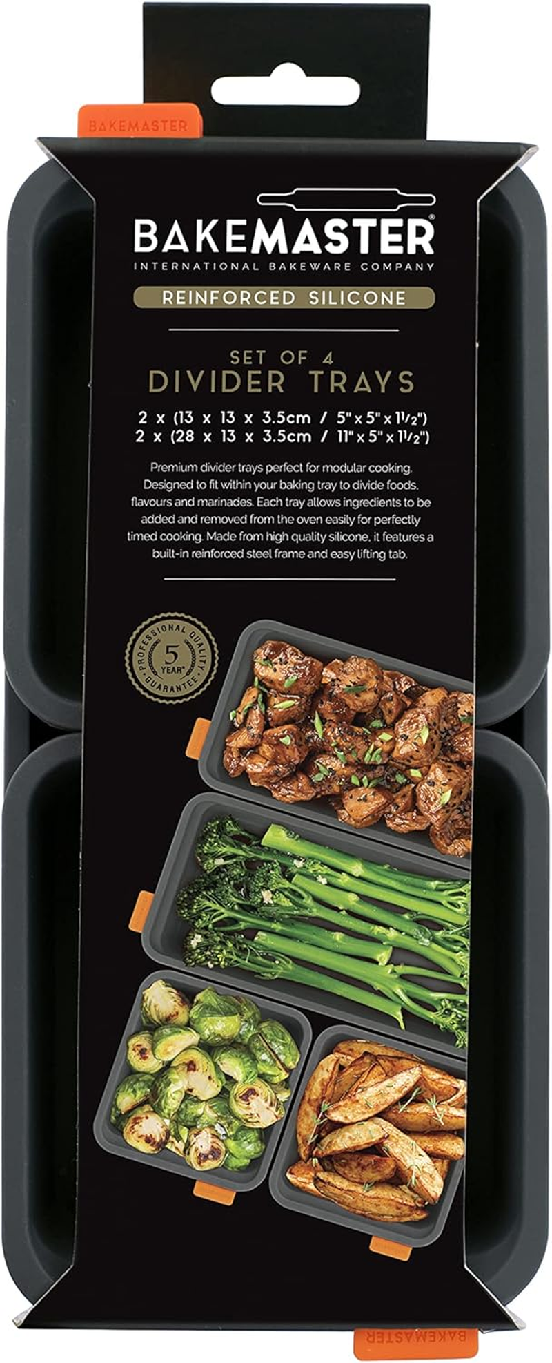Bakemaster Mixed Silicone Oven Divider Trays, Set of Four, 13 X 13 X 3.5 Cm/28 X 13 X 3.5 Cm, Grey image number 6