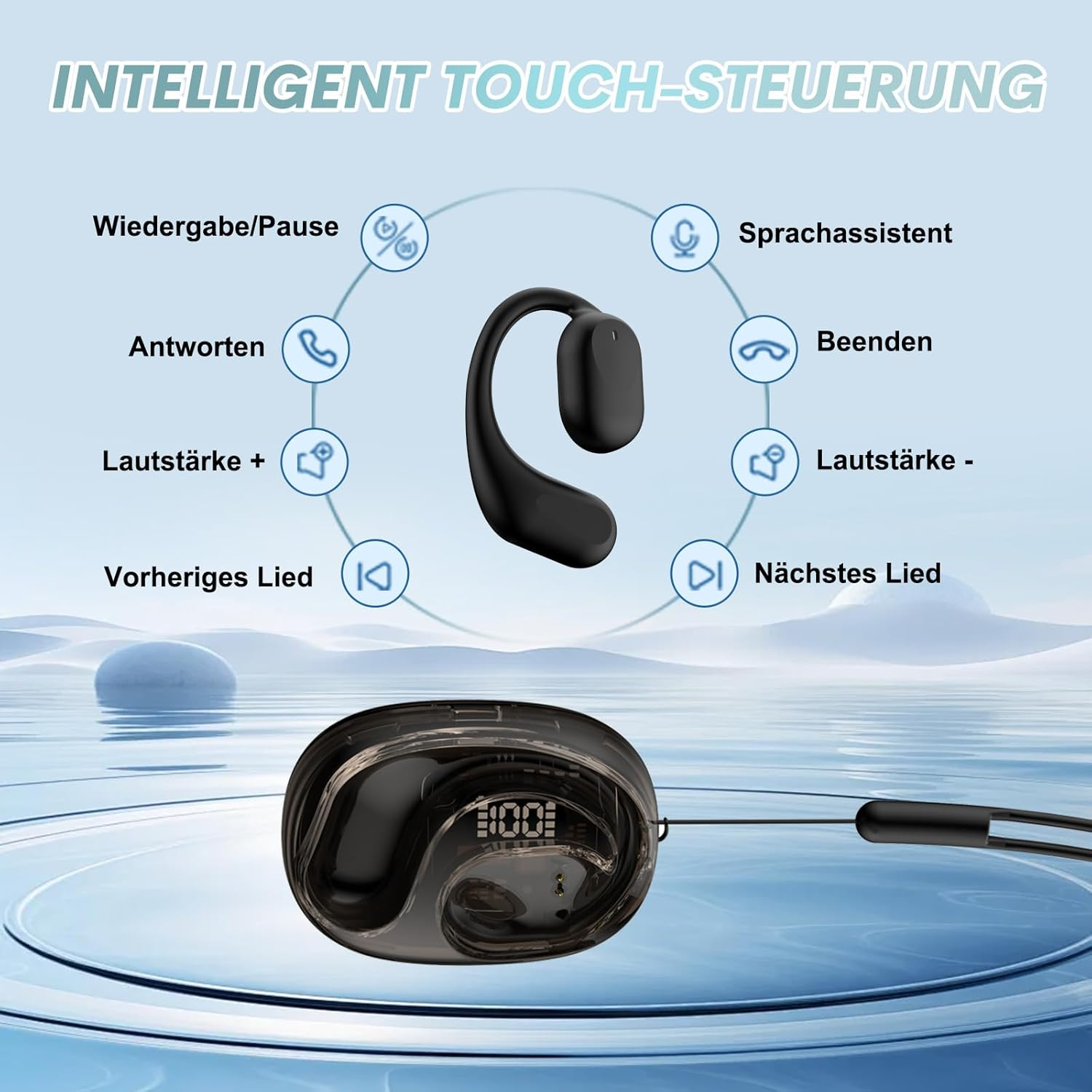 Xmenha Open Ear Bone Conduction Sports Headphones Wireless Bluetooth 5.3 Ear Hooks Earbuds Transparent image number 2