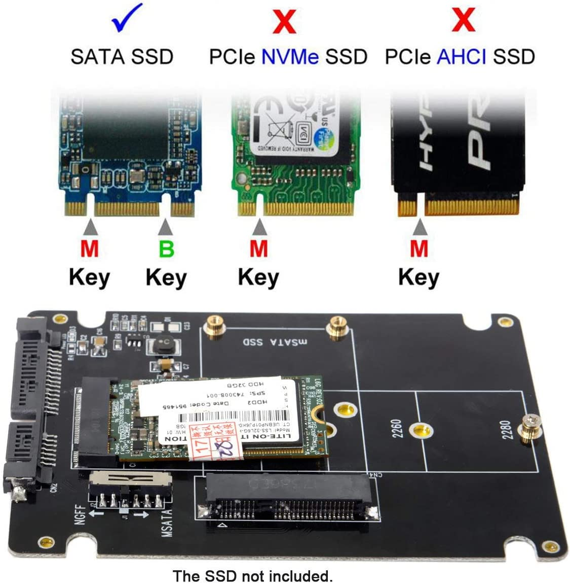 NFHK Combo M.2 NGFF B-Key & Msata SSD to SATA 3.0 Adapter Converter Case Enclosure with Switch image number 3