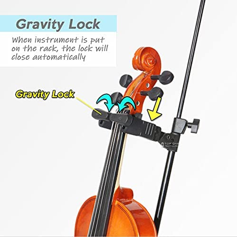 Violin Stand with Bow Holder, Sturdy Gravity Lock, Violin/Viola Foldable Portable Holder Hanger Tripod Display Sponge Protection image number 2