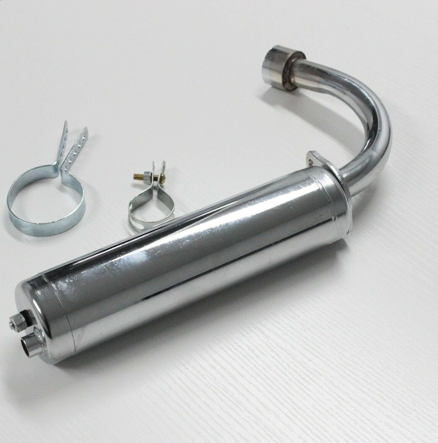 TDR Exhaust Muffler Pipe for 2 Stroke 100CC Engine Kit Motorized Push Bike Bicycle Silver Exhaust Pipe image number 3
