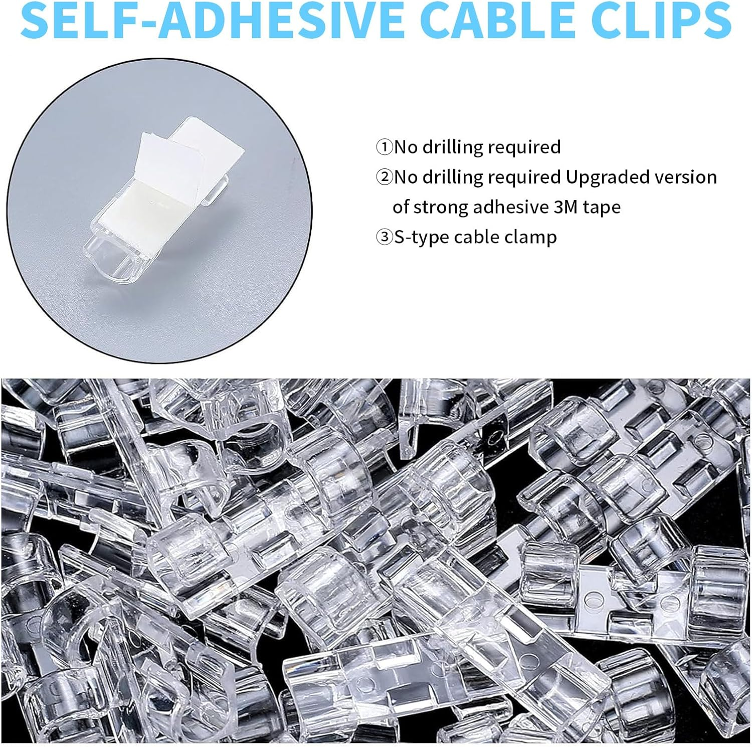 Rhoyee 50 PCS Clear Cable Clips with Strong Adhesive &ndash; Wire Holder Cord Organizer for Wall, Desk, Car, Home Office &ndash; Self-Adhesive Cable Management Clips for TV, PC, USB Cords (1.57X0.59X0.45In) image number 1