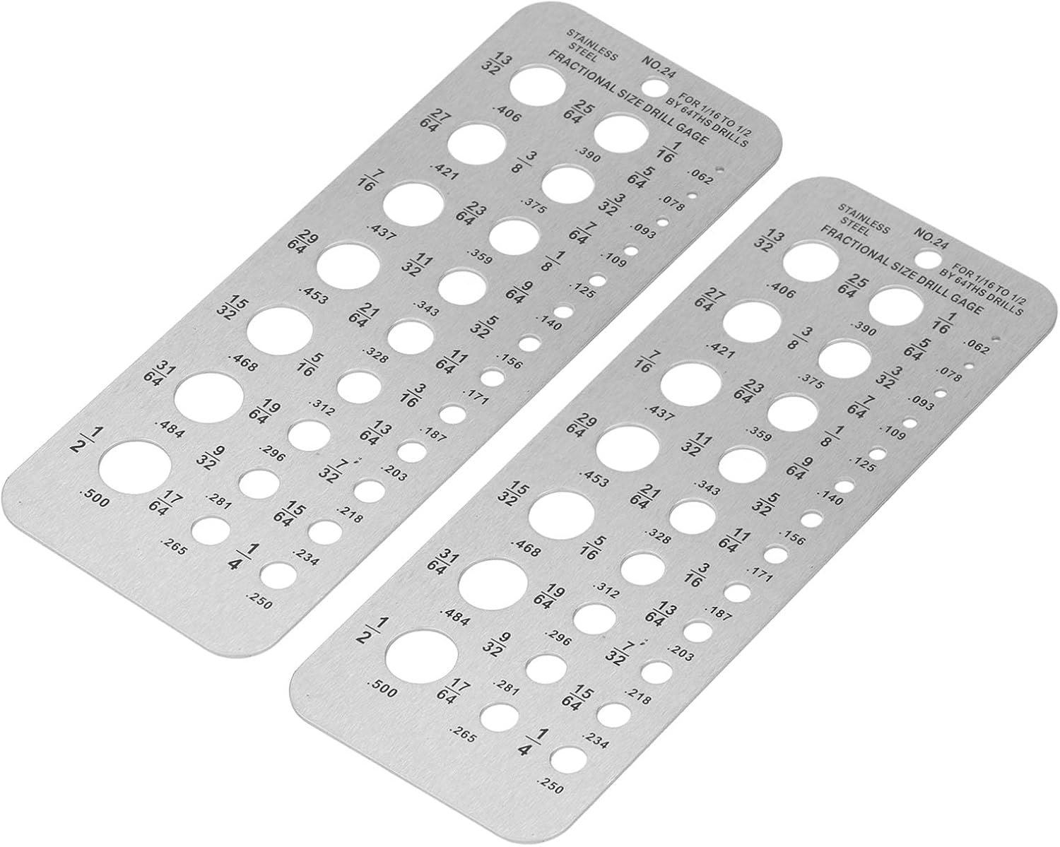 2 Pcs Drill Bit Gauge, 29 Hole Metric Imperial Stainless Steel Drill Bit Size Checker Plate Measuring Tool, 1/16-1/2In Index Metal Drill Size Tool for Mechanics