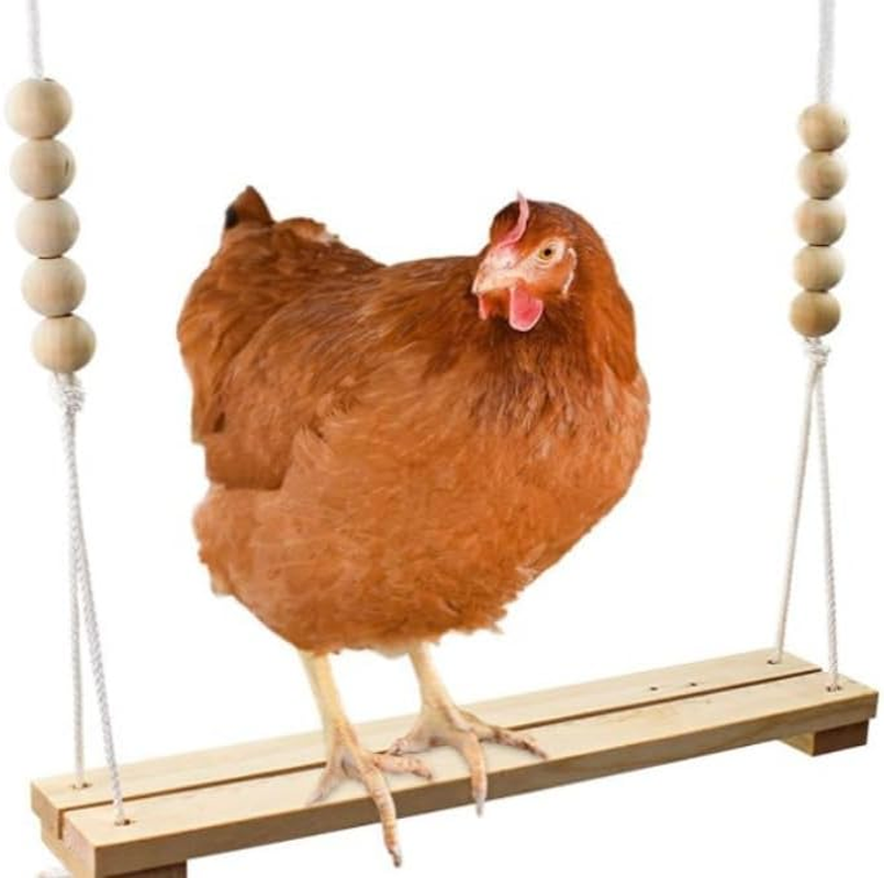 Chicken Swing Toy for Coop Handmade Safe Wooden Accessories Large Durable Ladder for Poultry Run Rooster Hens Chicks Pet Parrots Macaw Entertainment Stress Relief for Birds Swing