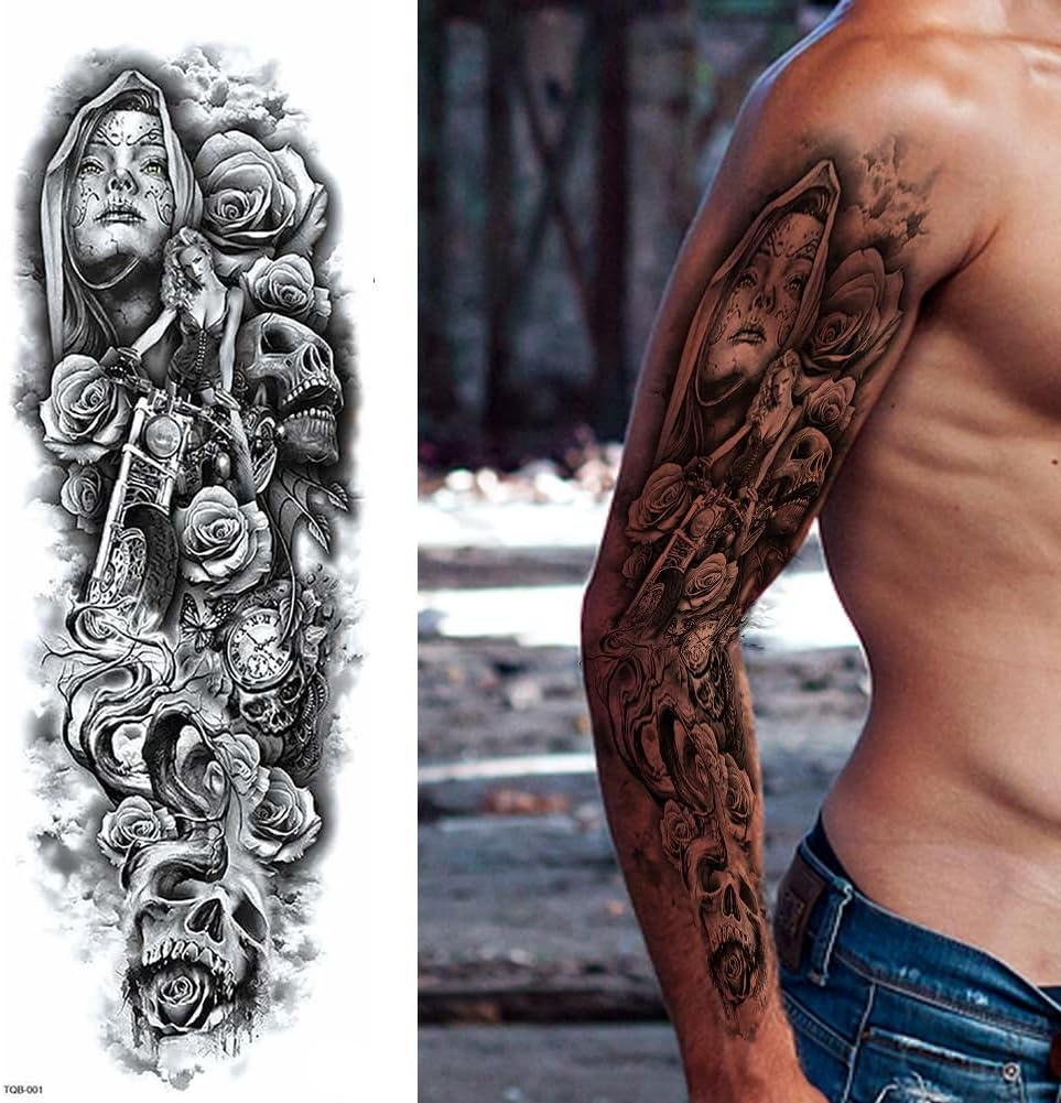 Temporary Tattoo Sticker Skull Crossbones Flower Fake Tattoo Body Abstract for Men Women for Boys Girls Couple Lover image number 2