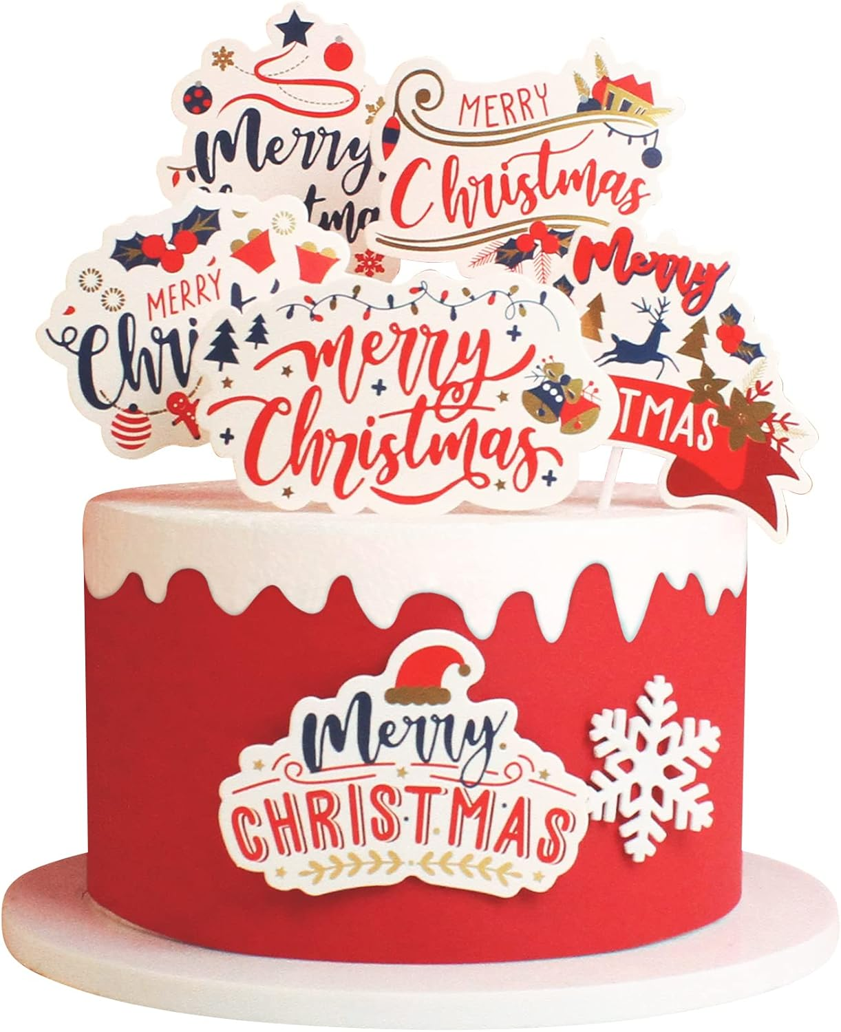 12Pc Red Christmas Cake Toppers Xmas Sweet Holiday Cupcake Toppers for Santa Tree Snowman Sock Candy Theme Party Cake Toppers Christmas Party Supplies image number 6