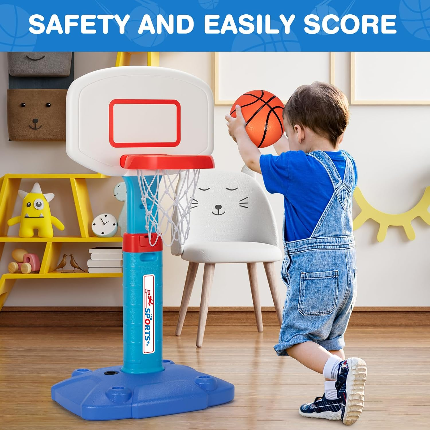 Basketball Hoop Indoor Outdoor Toys for Toddlers 1-3, Kids Basketball Hoop with 3 Balls, Adjustable Mini Basketball Goal, Christmas Birthday Sports Toys Gift for Baby Boys Girls Age 1 and Up image number 1