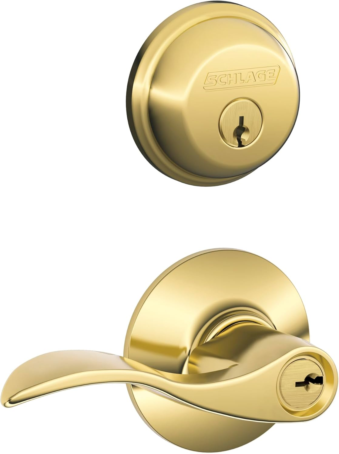 Schlage FB50N V Acc 619 B60 Single Cylinder Deadbolt and F51 Keyed Entry Accent Lever Keyed Alike, Satin Nickel Finish