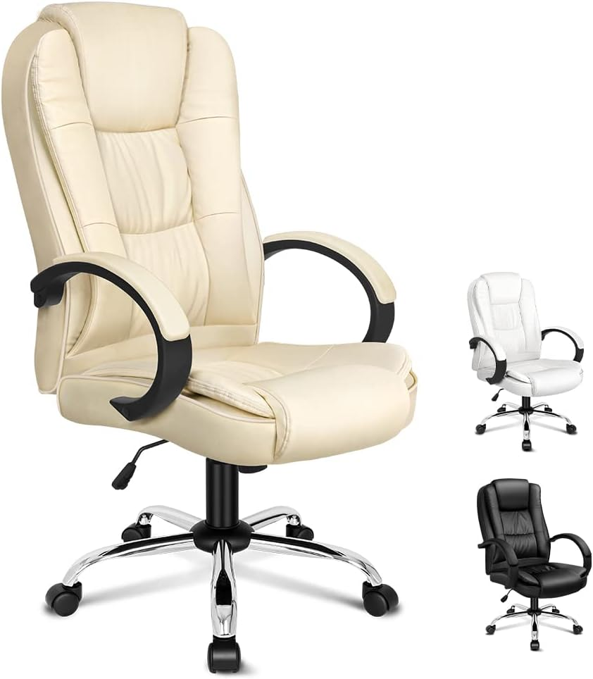 ALFORDSON Office Chair with 150&deg; Recline and SGS Listed Gas-Lift, Ergonomic PU Leather Executive Chair with TUV Certified Wheel for Computer Desk, Swivel Gaming Chair for Max 150Kg (Classic White)