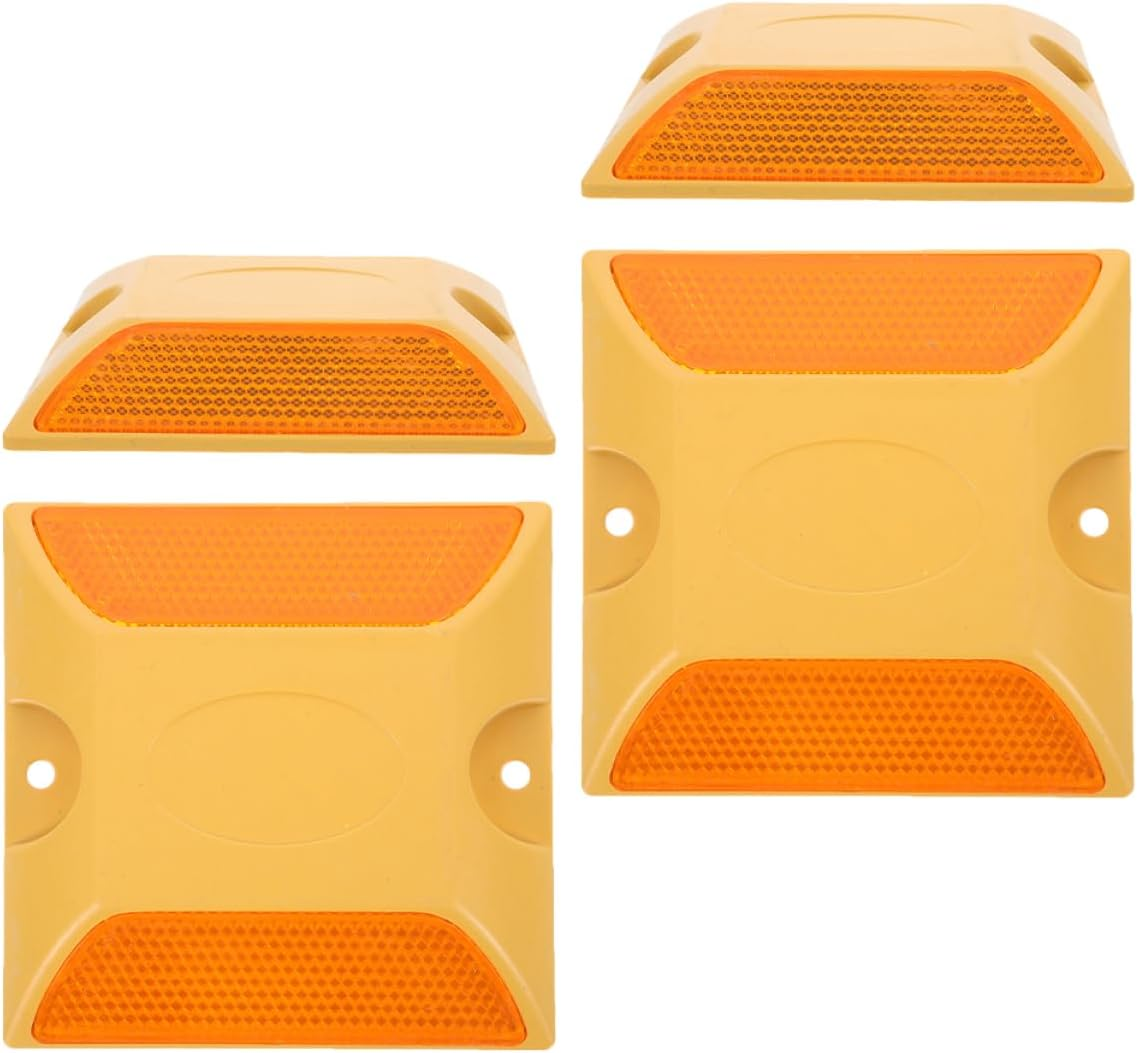 Amosfun 4Pcs Double-Sided Adhesive Reflective Road Spikes Pavement Markers Raised Studs for Highway Safety