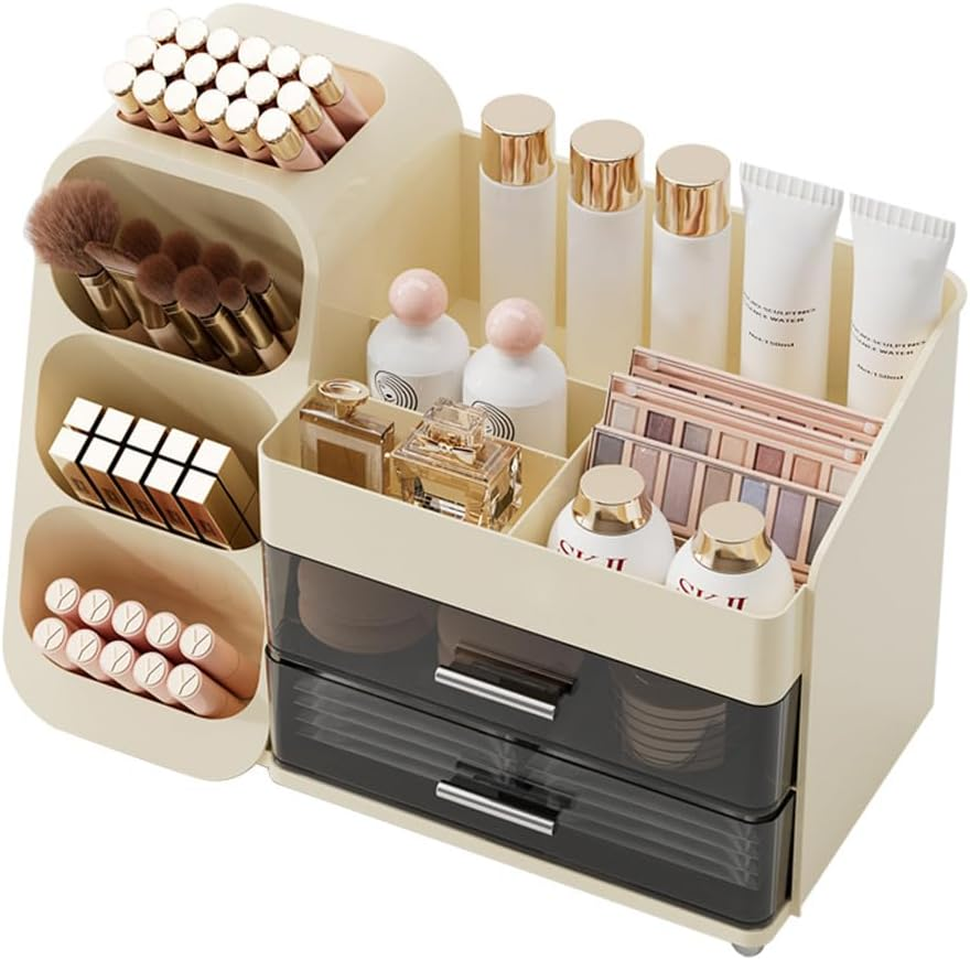 HYAVIA Luxury Makeup Organizer with Drawers &ndash; Large Acrylic Countertop Cosmetic Storage Box for Lipsticks, Skincare, Makeup Brushes, Perfume & Beauty Essentials, Vanity Organizer for Home or Travel