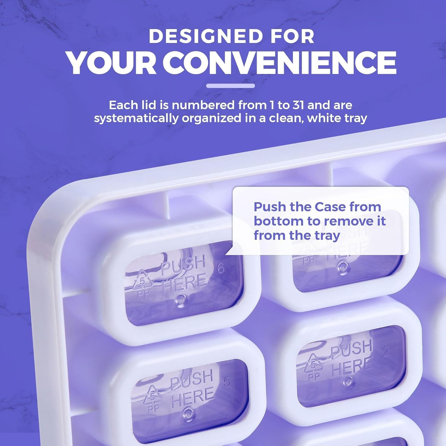 Monthly Pill Organizer - 31 Day Pill Organizer with Large Removable Medication Pods, Portable Pill Case Box and Holder for Daily Medicine and Vitamins for Travel, Purple image number 6