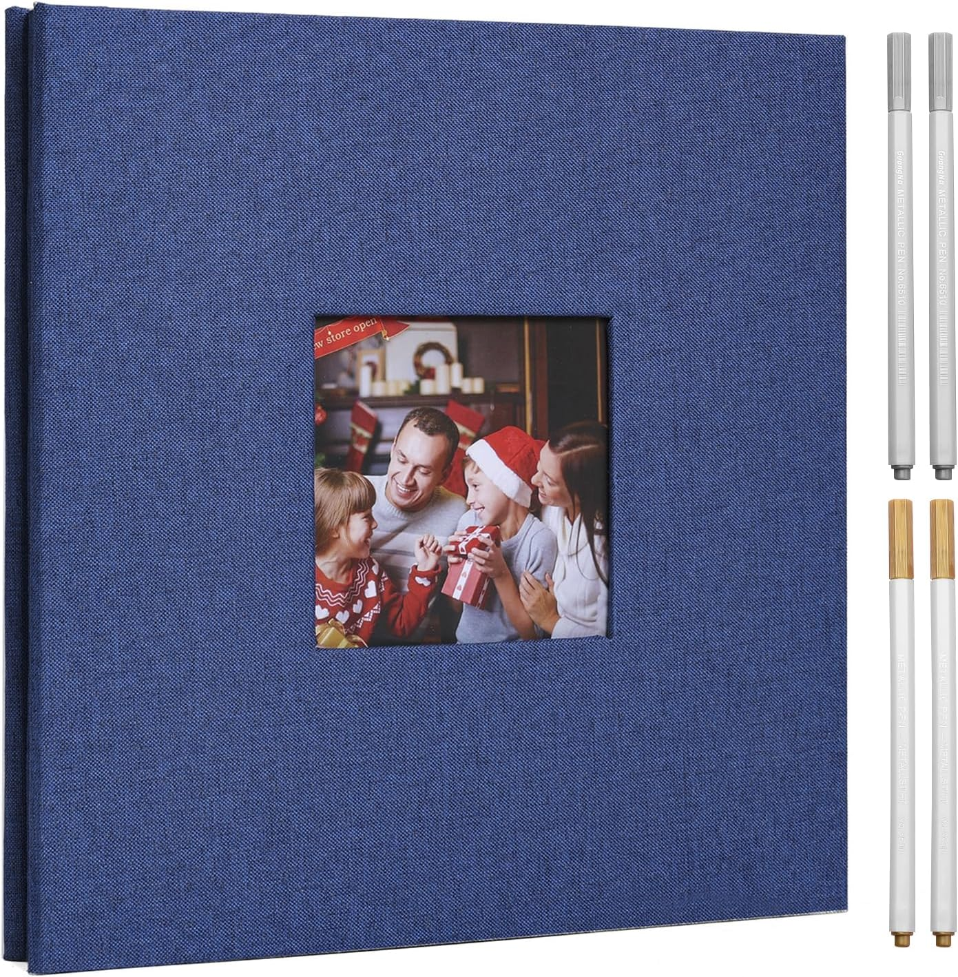 80 Pages Photo Album Self Adhesive, Diy Linen Scrapbook Album for 4&times;6 5&times;7 8&times;10 Inch Diy Scrapbook with 4 Metal Pens for Baby'S Growth Record, Wedding Scrapbook, Graduation Guestbook, Etc.(Black)