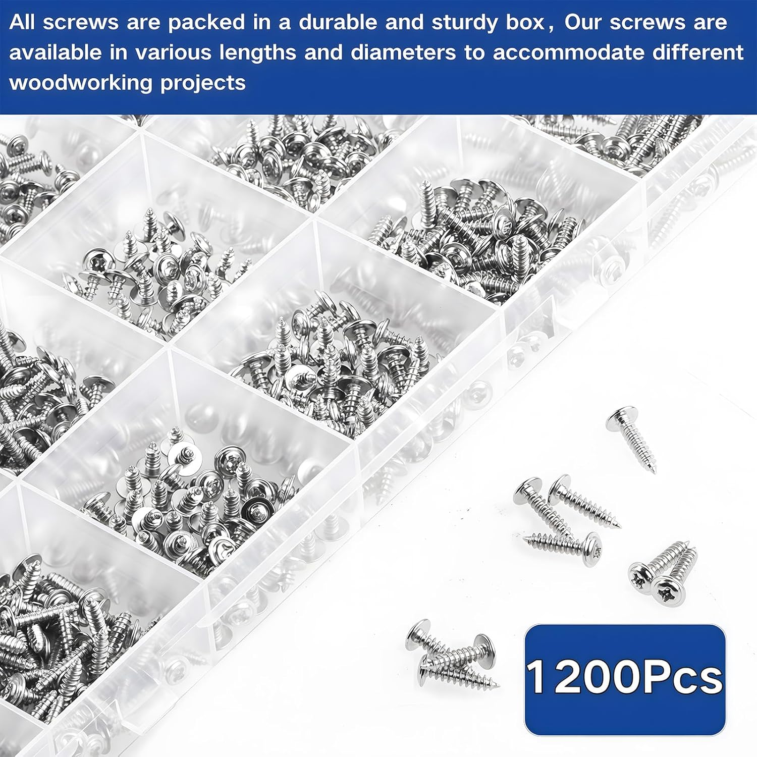 Zmbroll 1200Pcs Silver Phillips Truss Head Self-Tapping Screws M1.2/1.4/1.5/1.7/2/2.3 Wafer Head Wood Screws Pan Head with Washer Tapper Fastener Tiny Screw Micro Screws for Electronic Repair image number 1