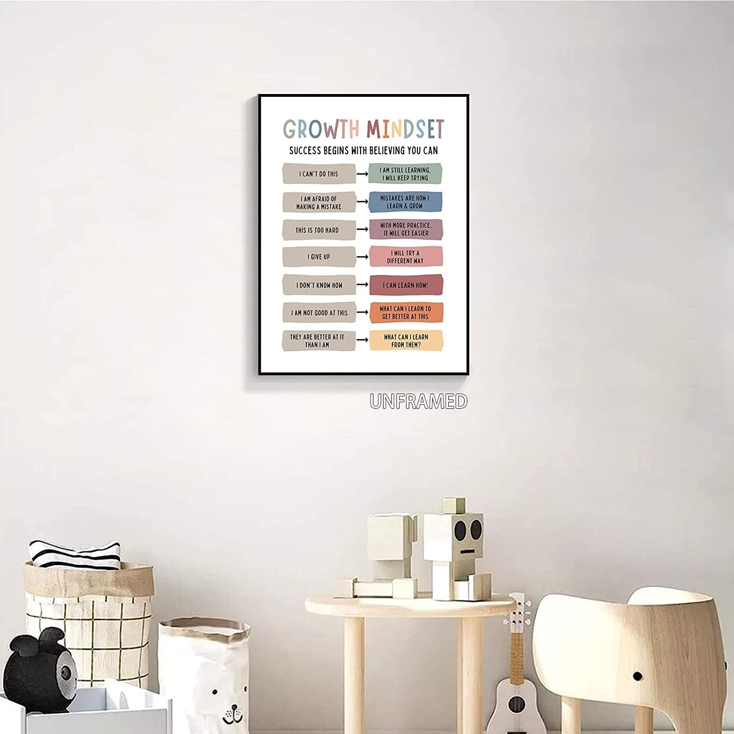 Classroom Growth Mindset Posters Positive Affirmations Quotes Canvas Wall Art Mental Health Therapy Office Motivational Decor Kids Educational Prints for Calming Corner Decorations 12X16In Unframed image number 6