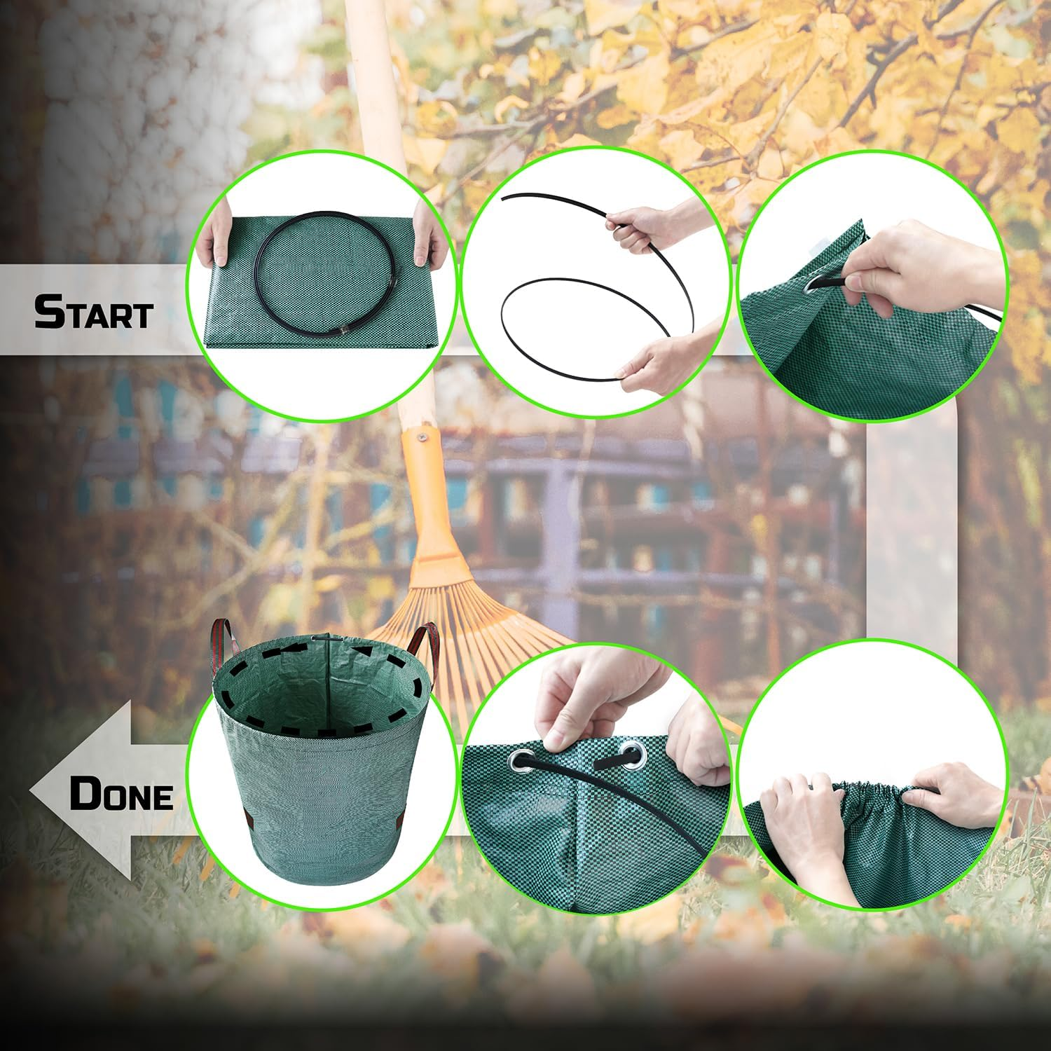 Garnen 72 Gallon Garden Waste Bags (2 Pack), Heavy Duty Reusable/Collapsible Leaf Basket Bags with 4 Reinforced Handles for Lawn Yard Pool Plant Trash Trimming Gardening Containers image number 1