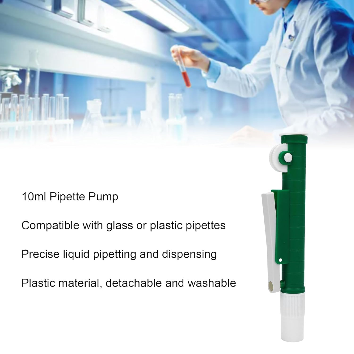 Jectse Pipette Pump Laboratory Green Liquid Dispenser Pump for Glass/Plastic Pipettes - Easy to Operate for Research - 10 Ml image number 4