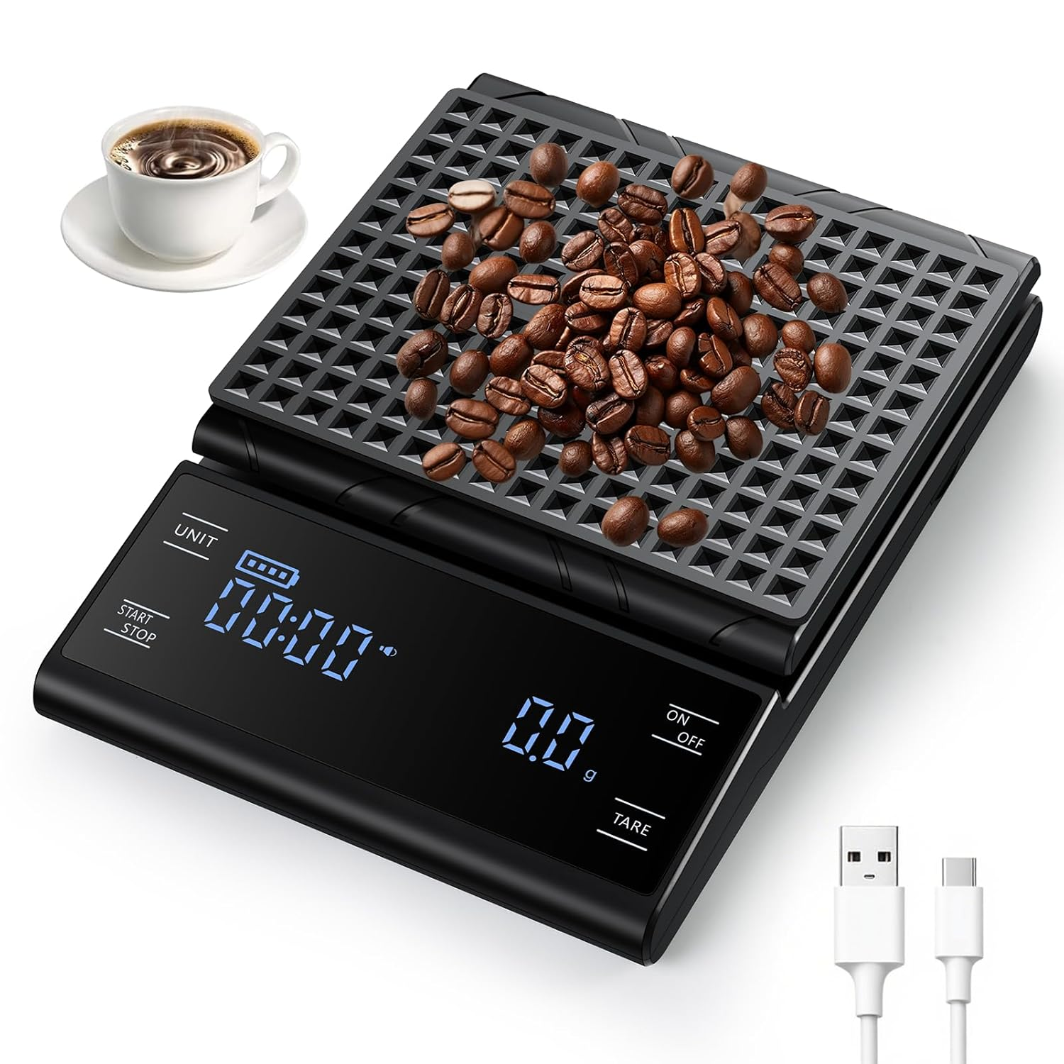 Coffee Scale with Timer, 3Kg/0.1G High Precision Espresso Scale, Pour over Coffee Scale, with 3 Units, LED Display, Silicone Cover, Drip Espresso Scale for Baking image number 3