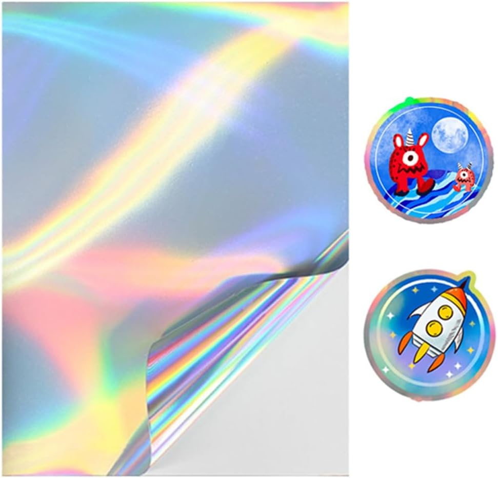 Cuicanfla 12 Pcs Holographic Sticker Paper, A4 Holographic Silver Card Metallic Rainbow Cardstock Foil Paper for Crafts Scrapbooking Shimmer Mirror Finished Shiny Sheets, for Inkjet, Laser Printer image number 4