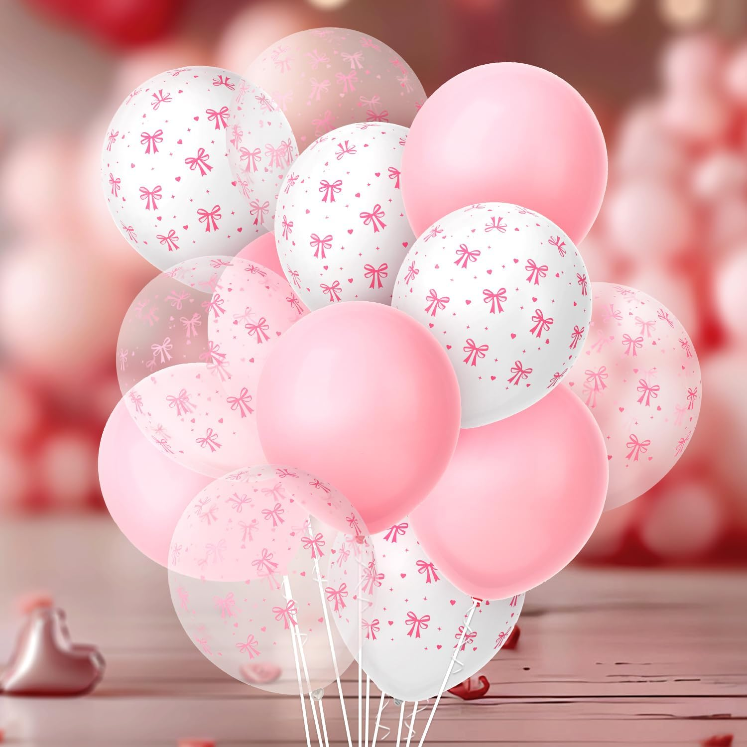 24Pcs Bow Balloons, 12 Inch Pink Bow Latex Balloons Bow Balloons Birthday Coquette Balloons Pink Bow Party Decorations for Wedding Engagement Graduation Gender Revel Bachelor Party Decor (Style 2) image number 1