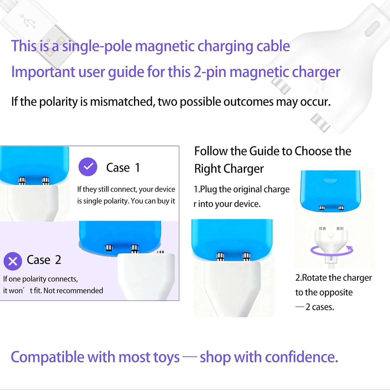 ONBPIY Vibrator Charger Magnetic USB Charging Cable 10MM 0.39 Inch Pitch Replacement Power Cord for Personal Massagers Facial Cleanser Electric Toothbrush Flashlight 31.4 Inch Long image number 1