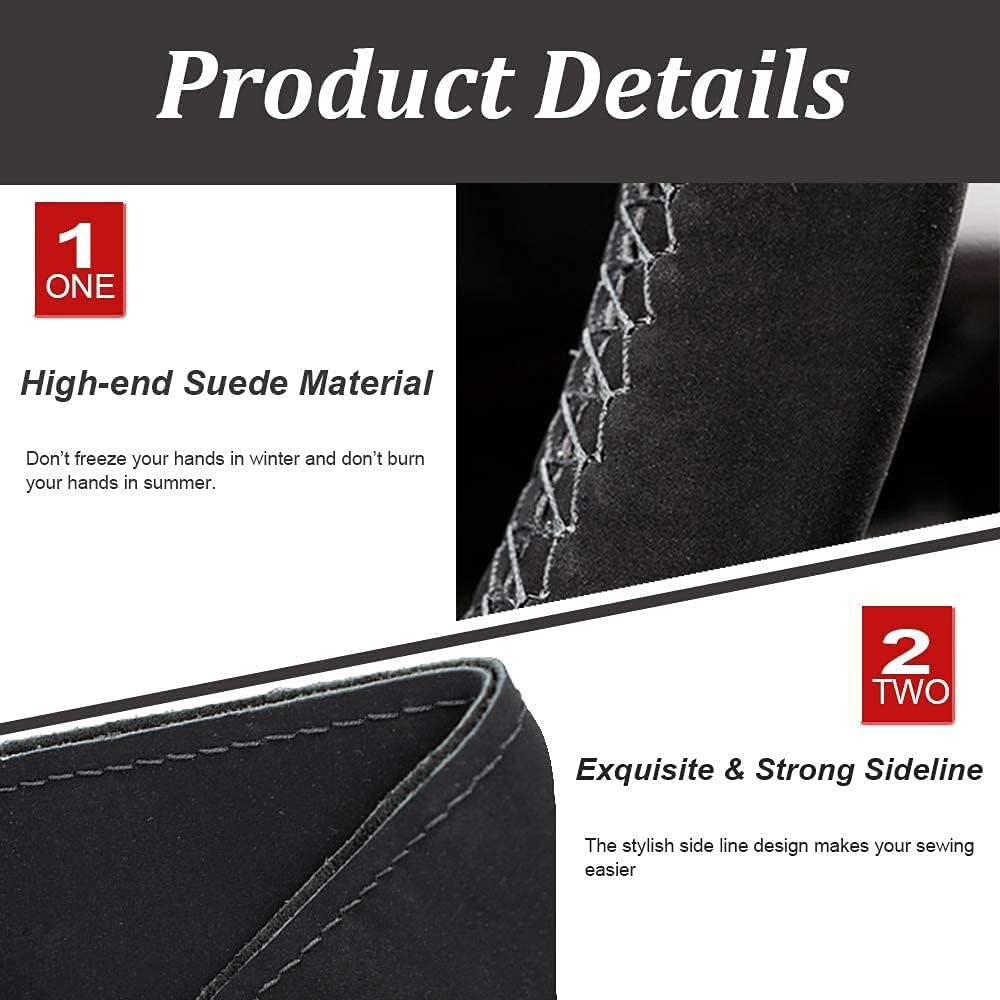 AUTOXBERT 38Cm/15 Suede Leather Non-Slip Steering Wheel Cover DIY Hand Sewing Cowhide Leather Skidproof Car Protector with Needle Thread image number 3
