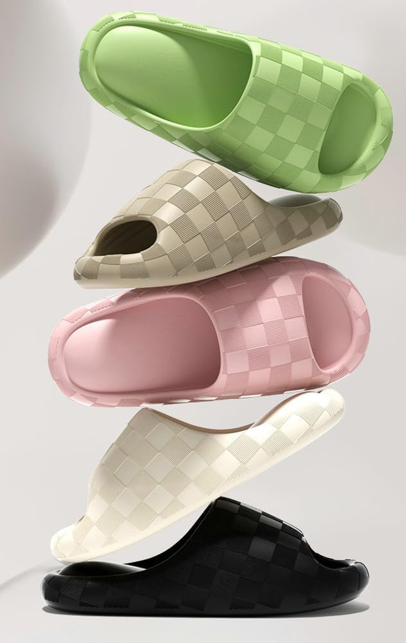 Slippers for Women Cute Anti-Slip EVA Beach Pool Shower Slippers Shoes Checkered Indoor Sandal Slides Cloud Sandals 2025