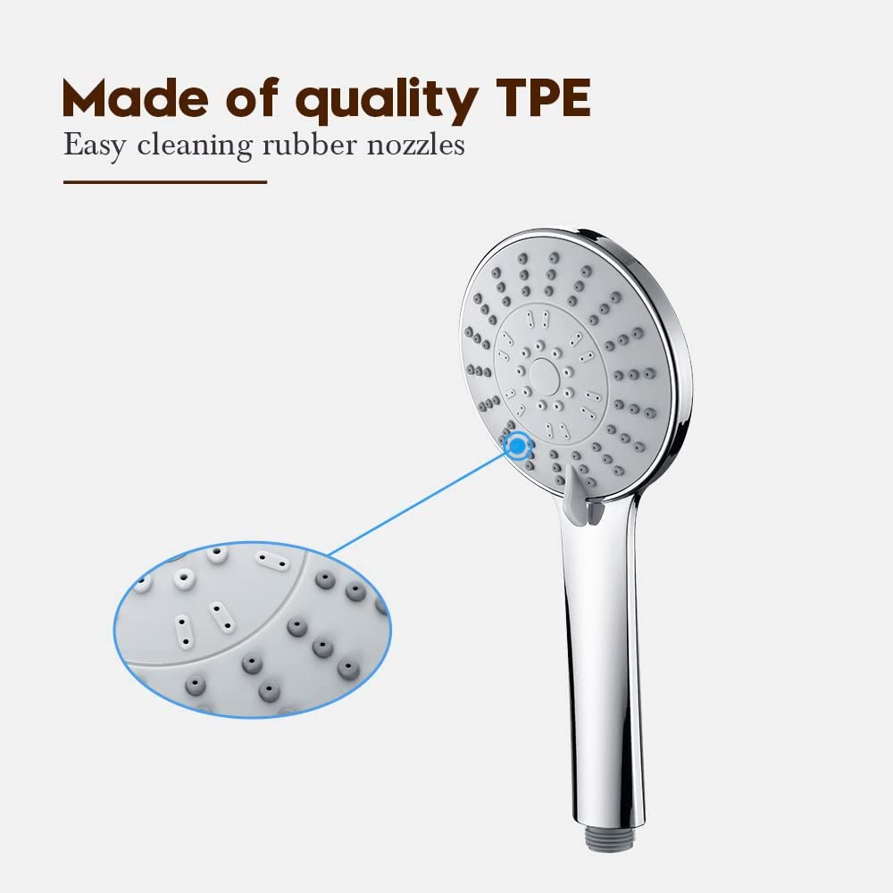Decaura 5-Mode Handheld Shower Head round with 150Cm Shower Hose High-Pressure Spray Massage Chrome - Black image number 3
