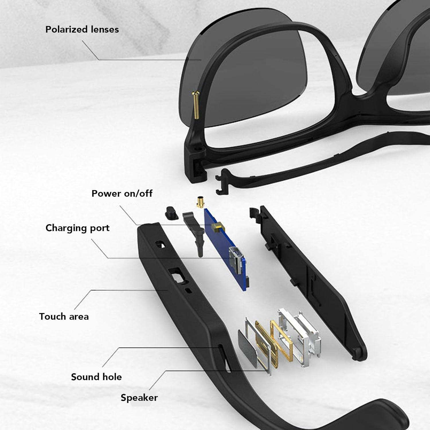 Smart Glasses Touch Control with UV400 Lens, Touch Control Sports Music Sunglasses with Bluetooth V5.0 EDR, Polarized Sunglasses for Men Women for Outdoor Fishing Cycling image number 2