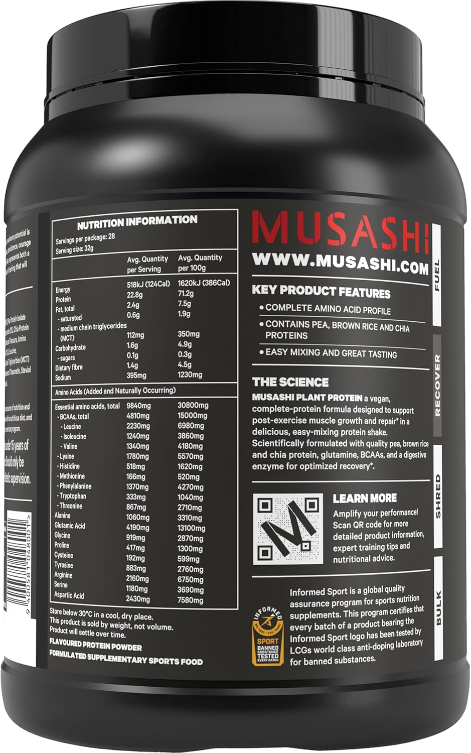 Musashi Vanilla Flavour Plant Protein Powder 2Kg image number 3