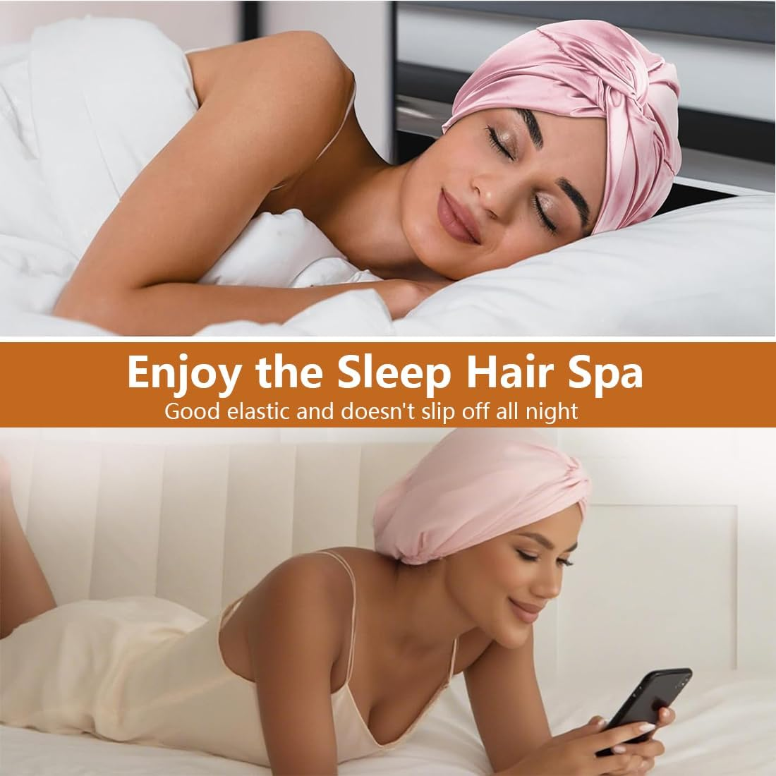 OIXEYA Silk Bonnet Sleep Cap for Sleeping for Healthy Hair Overnight, Maintains Curl Shape, Prevents Frizz & Hair Breakage, for Women with All Hair Types (Pink) image number 1