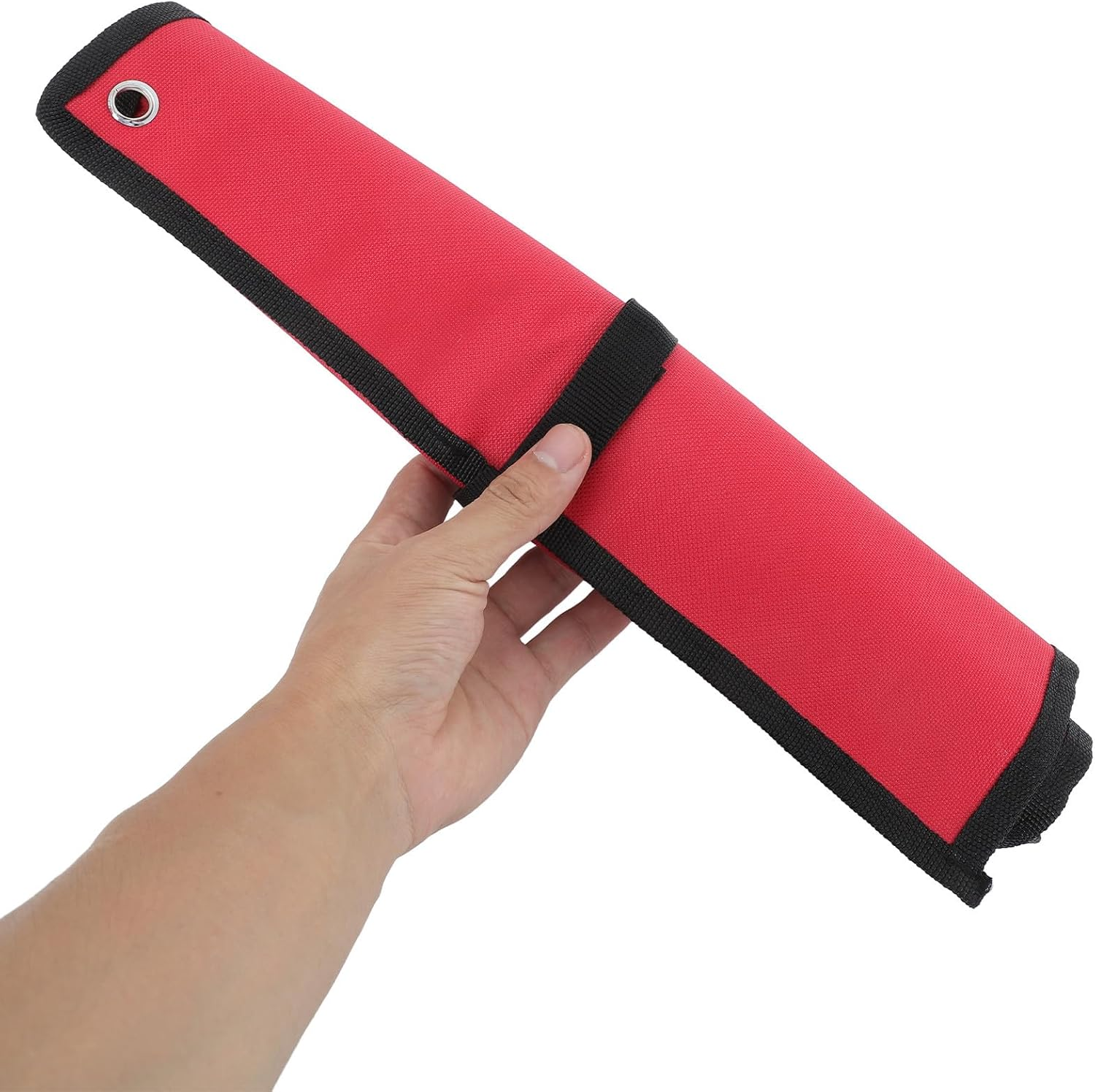 MALUGOGO Canvas Tool Roll Bag with 10 Red Pockets Oxford Cloth Wrench Organizer Pouch for Portable Tool Storage and Spanner Holder for Travel and Workshop Use